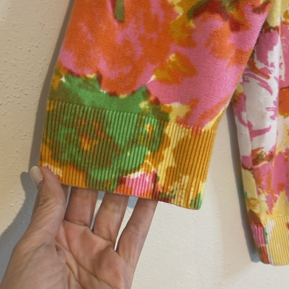 Talbots Woman Pima Cotton Bright Artsy Floral Button Front Cardigan Sweater 1X - Picture 4 of 8